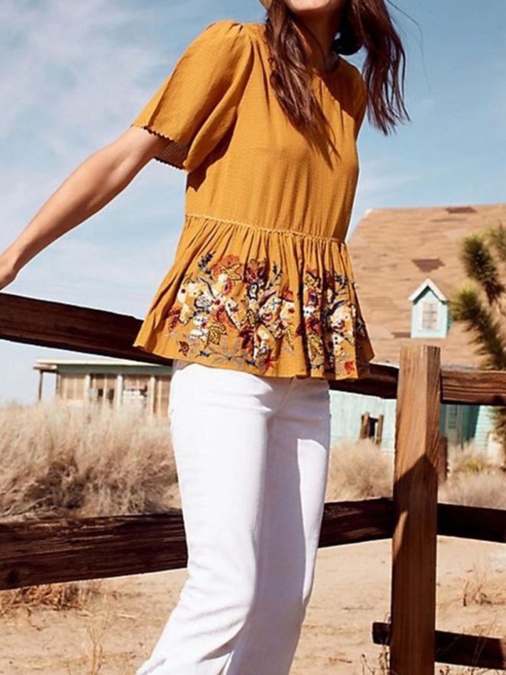 NWOT Bhanuni by Jyoti Anthropologie Dariela Gold Embellished Peplum Top SIZE S